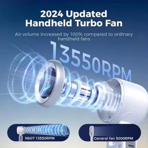 Rechargeable Handheld Fan – 3600mAh Battery Brushless Motor – Portable USB Fan - Image 7