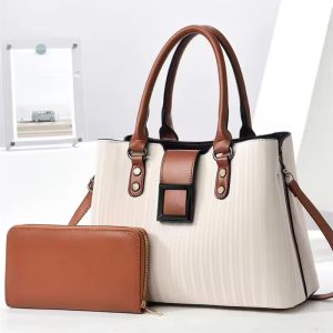 Luxury PU Leather Large Size Tote 2- in-1 Set of Shoulder Bags and Purse for Women Handbag