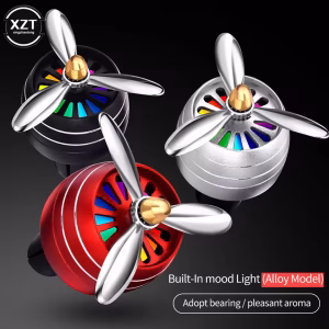 Car Air Freshener LED Swivel Light Perfume Dispenser 3-Blade Propeller Design Suitable for Car Ventilation Door Perfume
