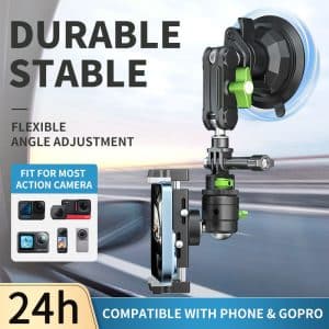3 in 1 Car Holder Strong Suction Cup Mount Aluminum Alloy Double Ball Head Arm for GoPro Mobile Phone Insta360 Action Cameras - Image 6