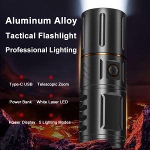 Super Bright Flashlight 5000mAh Battery Power Bank Display White Laser LED Type-C USB 5000 Lumens Zoomable Hiking Outdoor Torch - Image 7