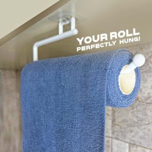 Buy under cabinet paper towel holder with self adhesive installation. Perfect space-saving tissue roll hanger for kitchen and bathroom use.