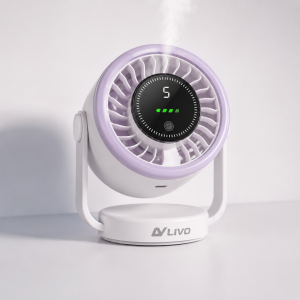 LIVO Rechargeable Mini Air Cooler Fan with Mist Spray & Digital Display – Portable USB Desk Fan