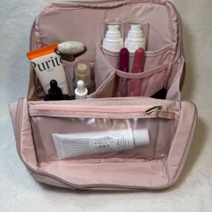 Pink Travel Cosmetic Organizer Bag – Multi-Compartment Makeup & Toiletry Bag